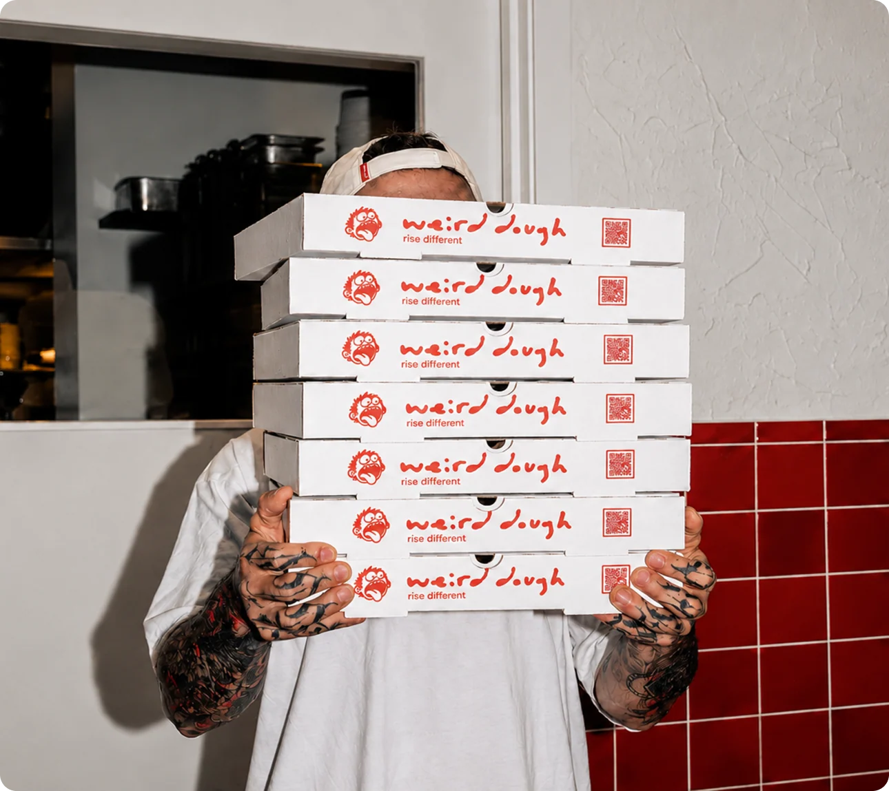 Weird Dough Pizza sticker and brand identity graphics